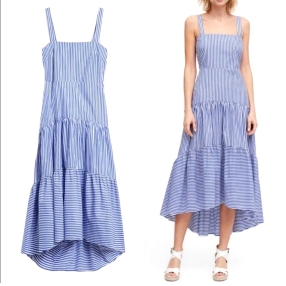 Banana Republic Blue & White Striped Tiered Maxi Dress Size 10